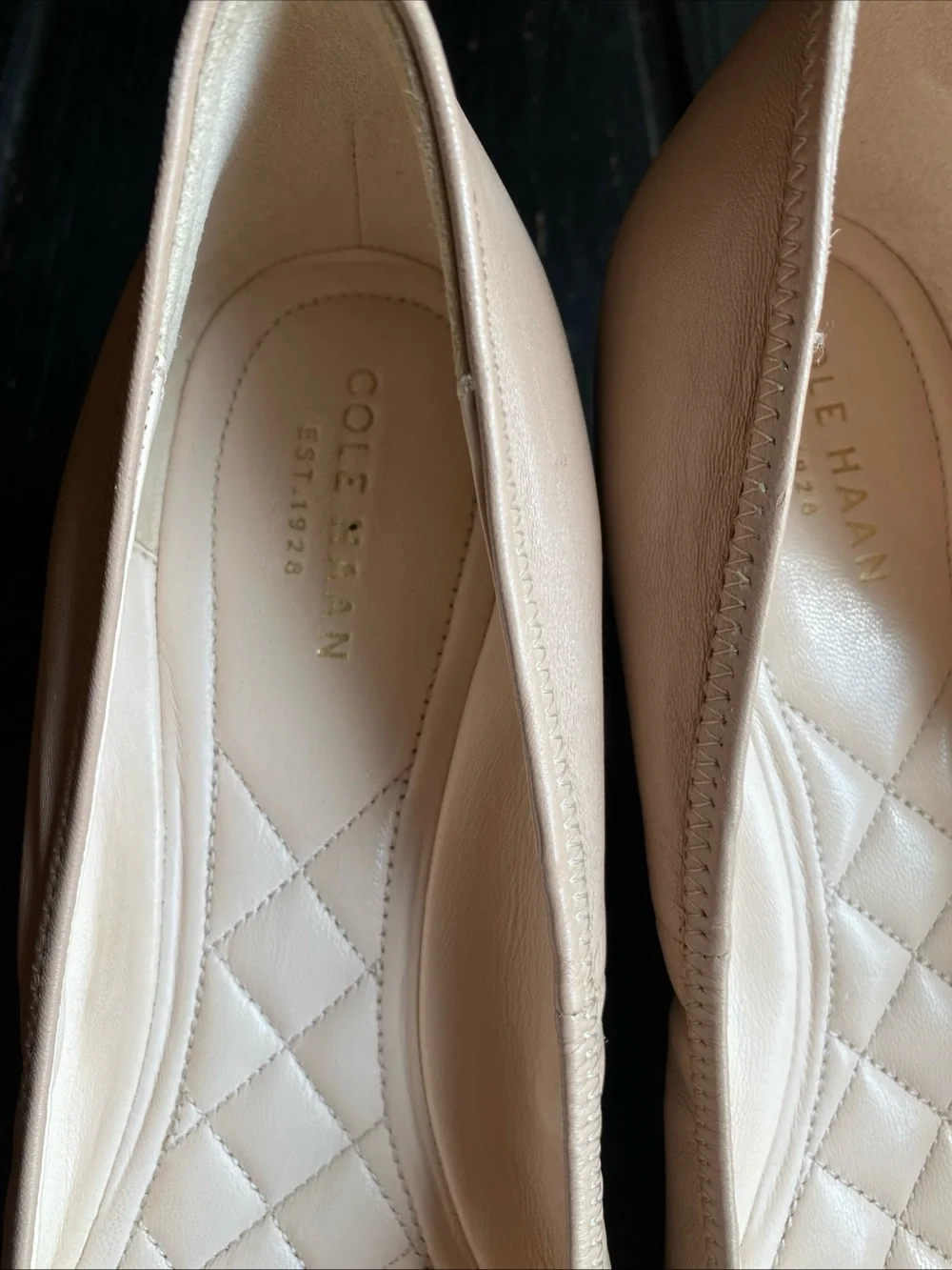 Cole Haan Nude Bow Ballet Flats with Gold Plaque